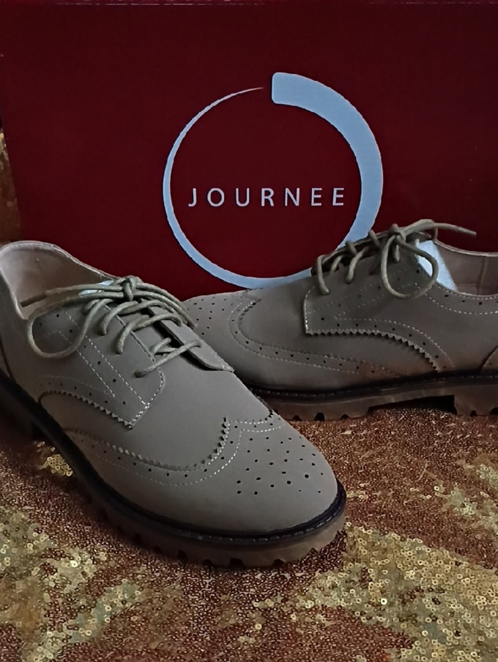 Journee Collection Taupe Lace-Up Wingtip Moccasins